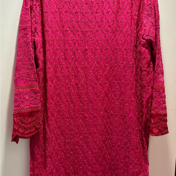 Agha Noor Fuschia Silk and Chiffon Women’s Tunic Top - Picture 11 of 12